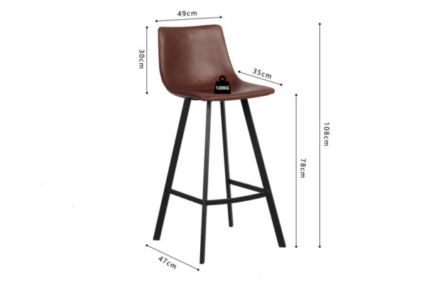 Tabouret de bar 'Ozan' H-siège 78cm PU Brun – Image 2