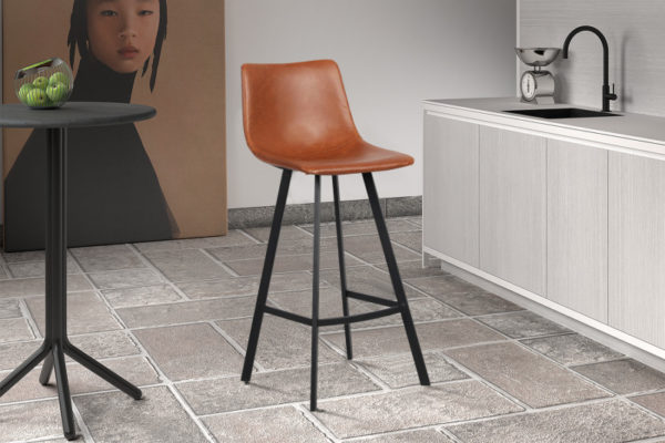 Tabouret de bar 'Ozan' PU Cognac
