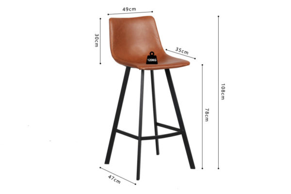 Tabouret de bar 'Ozan' PU Cognac – Image 2