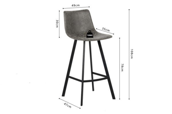 Tabouret de bar 'Ozan' PU Gris – Image 3