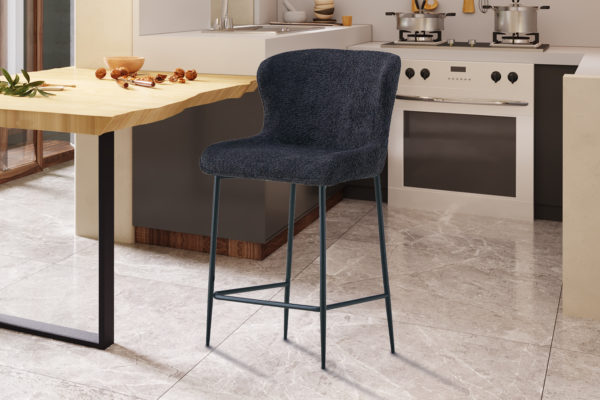Chaise de comptoir 'Lisa' Bouclé Gris foncé