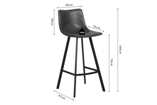 Tabouret de bar 'Ozan' PU Noir – Image 3