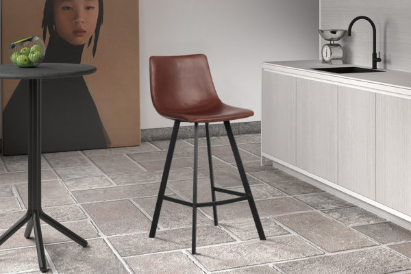 Chaise de comptoir 'Ozan' PU Brun