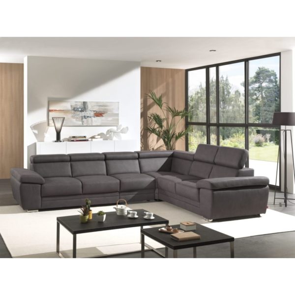 Canapé Carl texas 91 gris 2+ C+1+2 reversible avec appuis-tête réglables