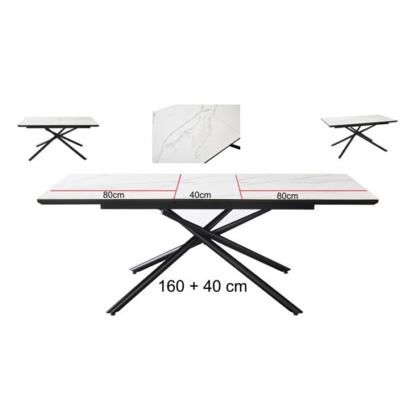 Table à manger  extensible 160+ 40 x 90cm avec imprimé céramique blanche – Image 2