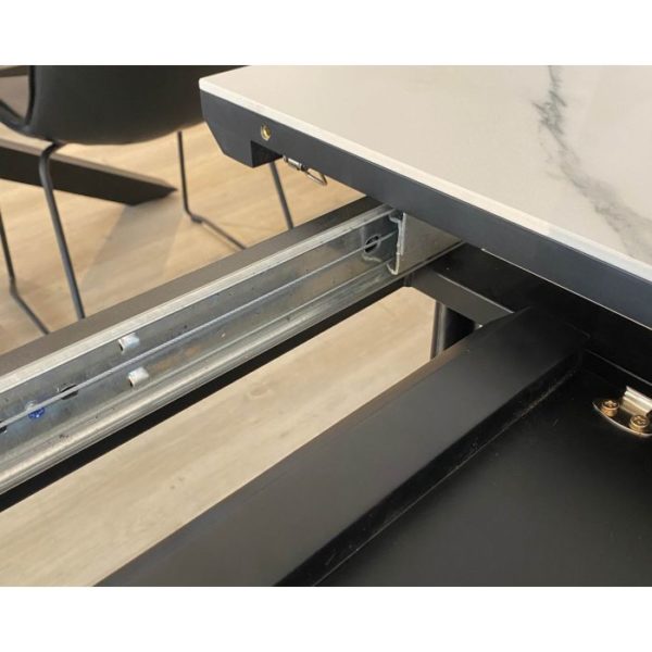 Table à manger  extensible 160+ 40 x 90cm avec imprimé céramique blanche – Image 3