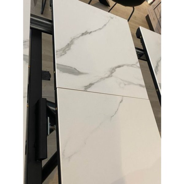 Table à manger  extensible 160+ 40 x 90cm avec imprimé céramique blanche – Image 4