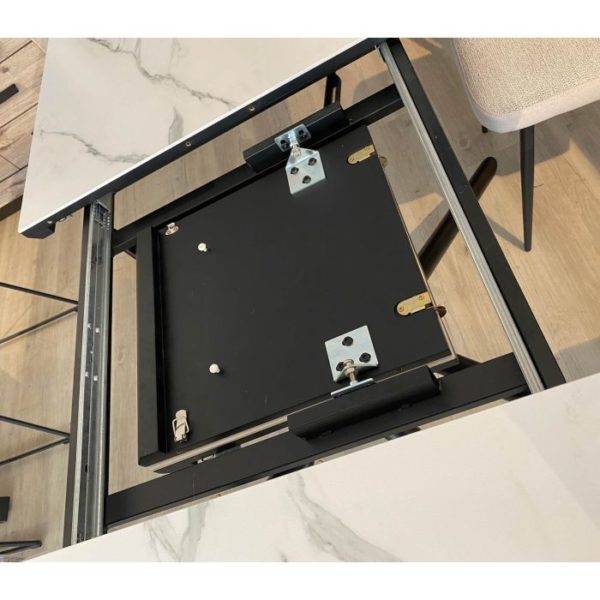 Table à manger  extensible 160+ 40 x 90cm avec imprimé céramique blanche – Image 5
