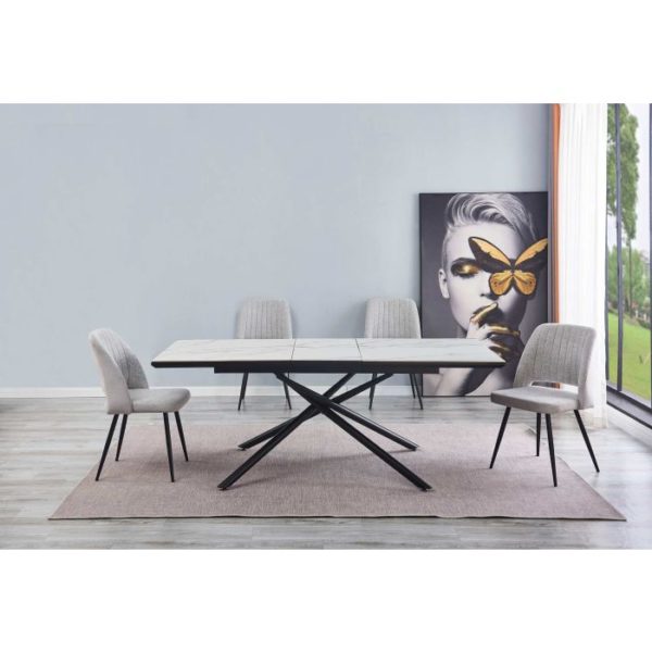 Table à manger  extensible 160+ 40 x 90cm avec imprimé céramique blanche – Image 6